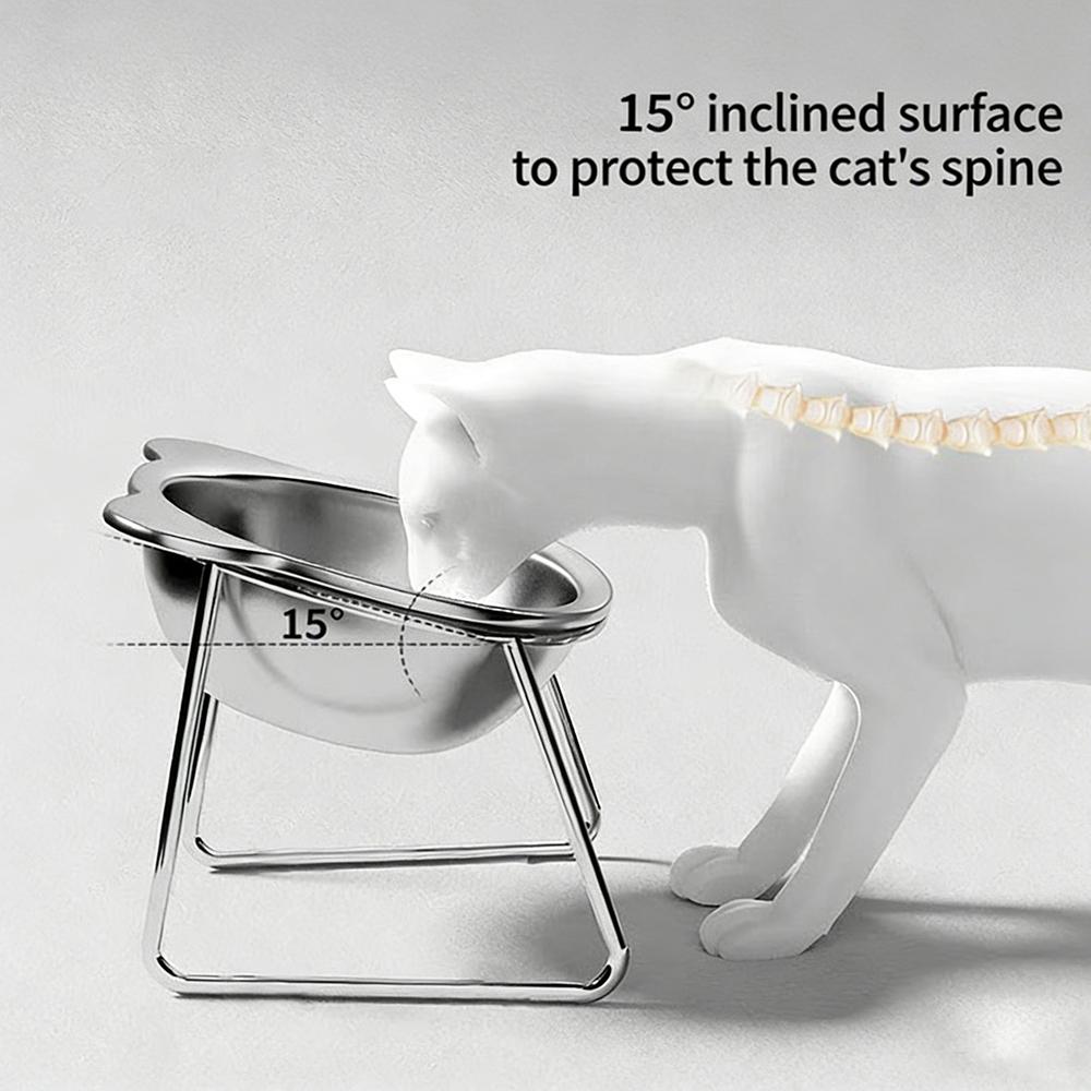 304 Stainless Steel Cat Bowl With 15° Elevated Design Tilted For Puppy Cat Raised Tilted Neck Guard Cats Dogs Dual Use Feeder