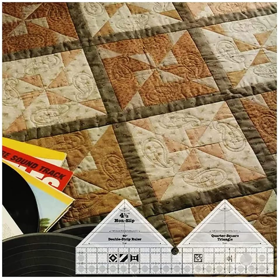 45/60/90 Degree Double Strip Quilting Patchwork Ruler Template Non-Slip Acrylic Quilting Rulers for Quarter Square Triangle Cutting Guide (18in,