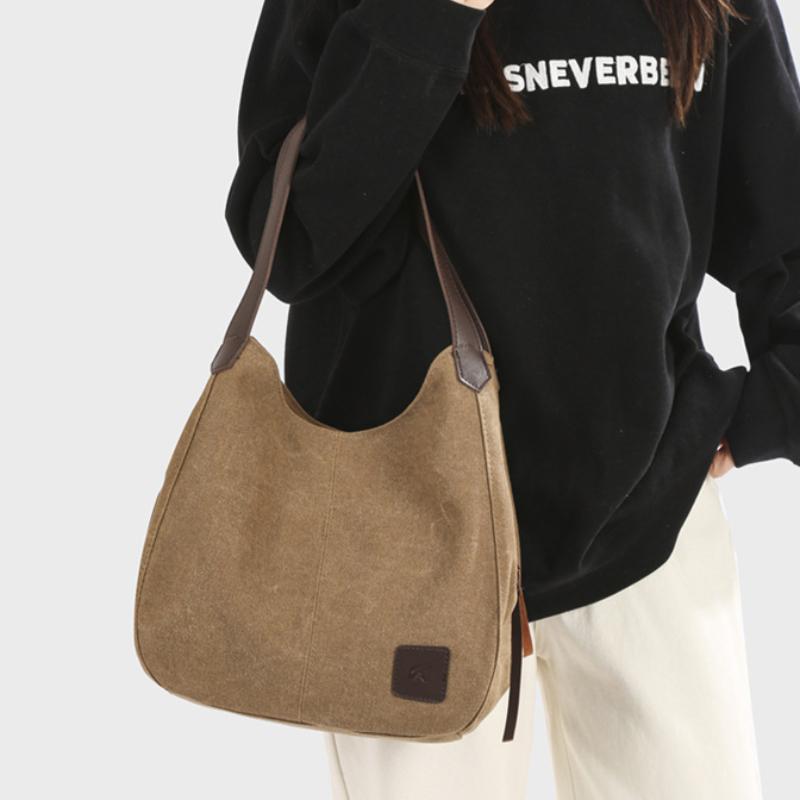 Women's Hobo Bag Casual Canvas Large Shoulder Tote with Multiple Compartments, Minimalist and Versatile Design