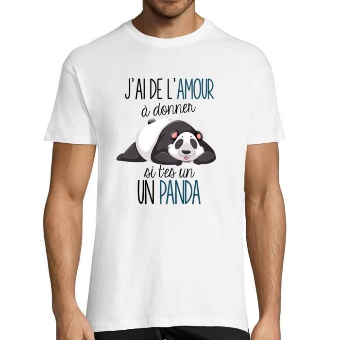 T-shirt Homme - Panda - De l'Amour à Donner - Col Rond - Manches Courtes - Blanc