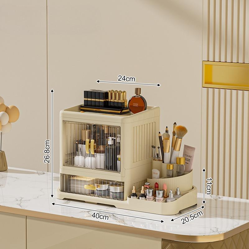 New Foldable Desktop Cosmetics Storage Box, Multi-layer Rack, Dustproof Large-capacity Dresser, Finishing Cabinet
