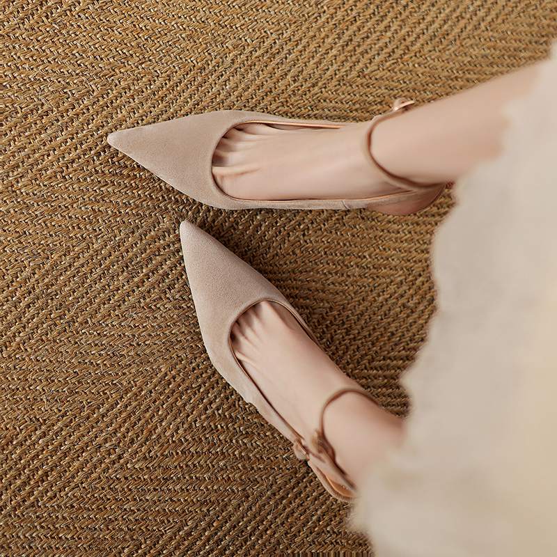 Krazing Pot Sheep Suede Summer Size 42 Leopard Decoration Slingback Thin High Heels Women Women Pointed Toe Pumps