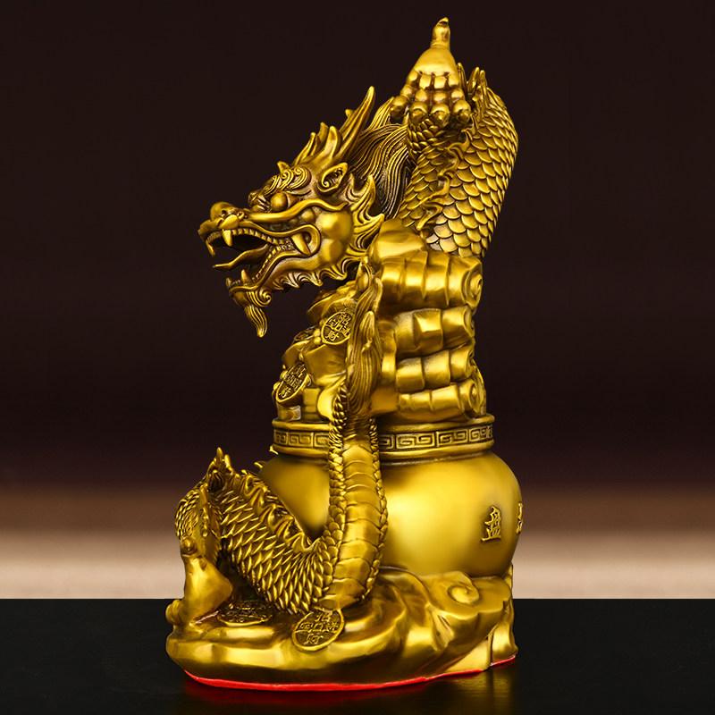 Feng Shui Copper Dragon Figurine Treasure Vase Dragon Office Home Living Ornament