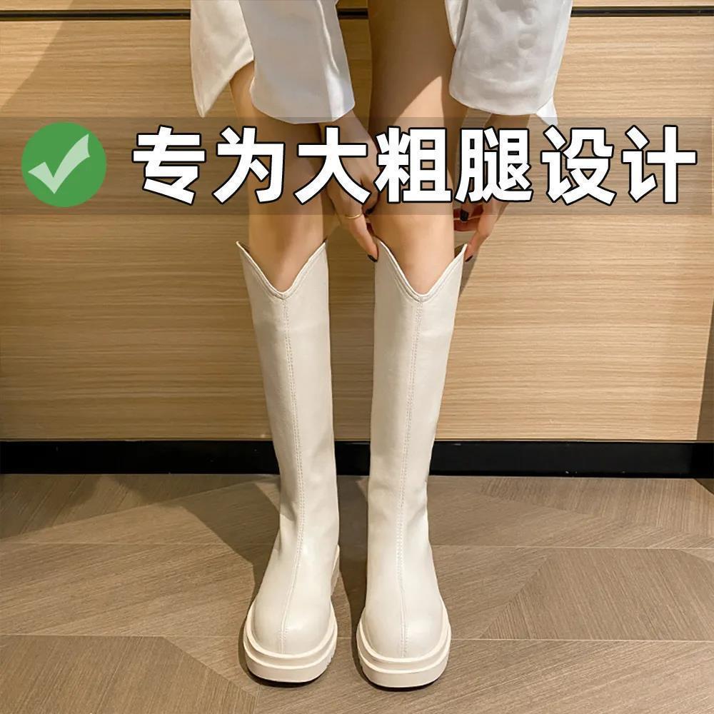 20 autumn and winter new versatile but knee-thin knight boots long boots flat-bottomed round head zipper flat-bottomed high boots women