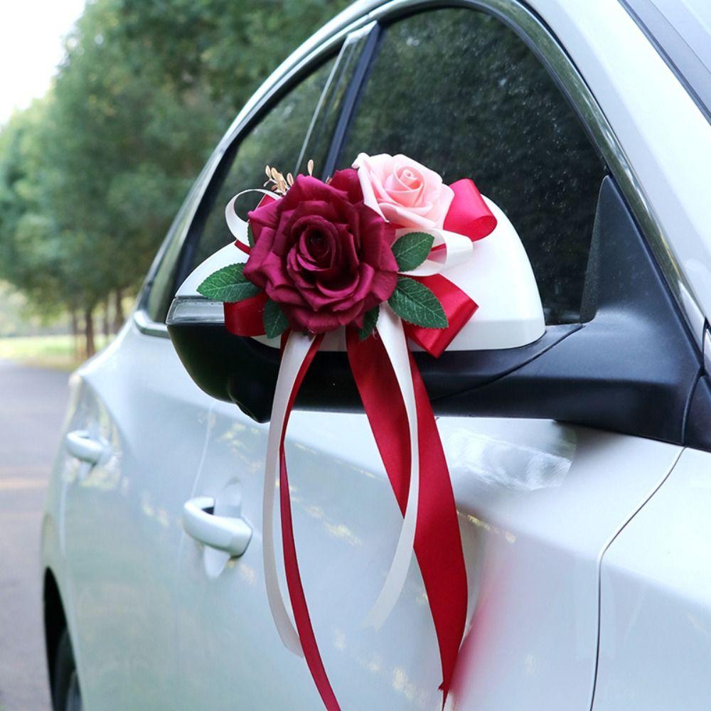 Retro Bow Rearview Mirror Decoration Wedding Party Door Handle Decoration Automotive Supplies