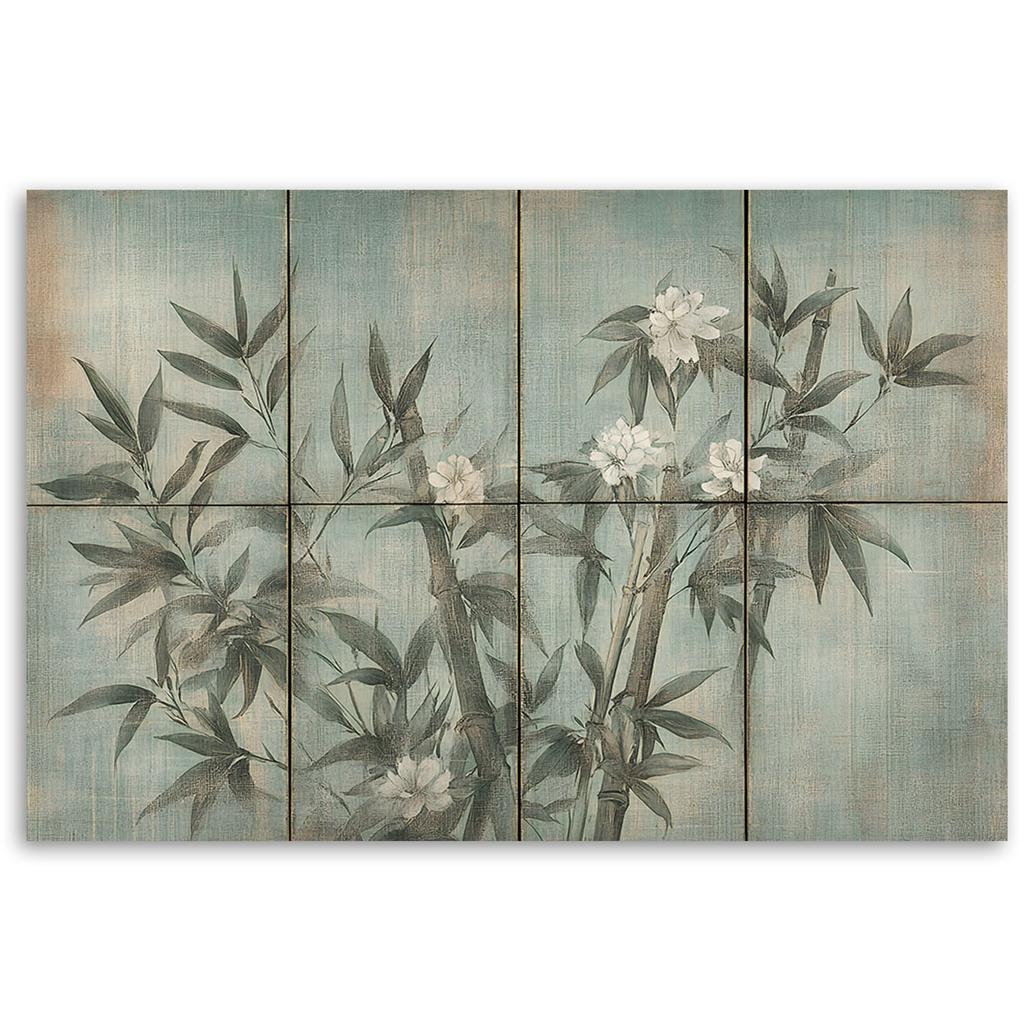 Canvas print, Bamboo Shoots With Flowers On Textured Background