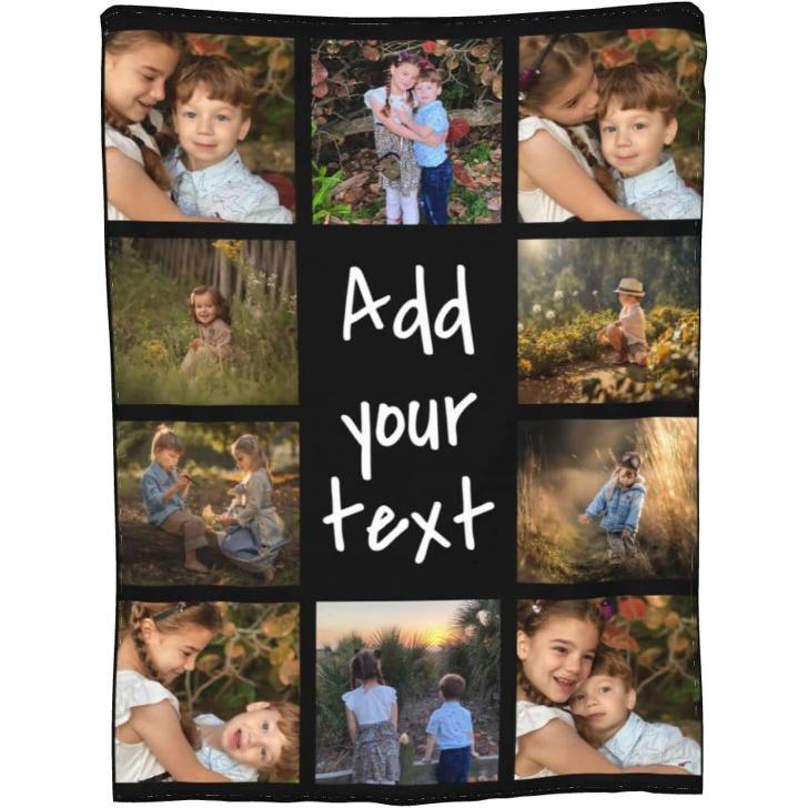 Custom Blanket Personalized Blanket with Photos Text Customized Picture Blanket for Adult Dad, Mom, Kids, Dogs, Friends, Birthday Christmas Halloween
