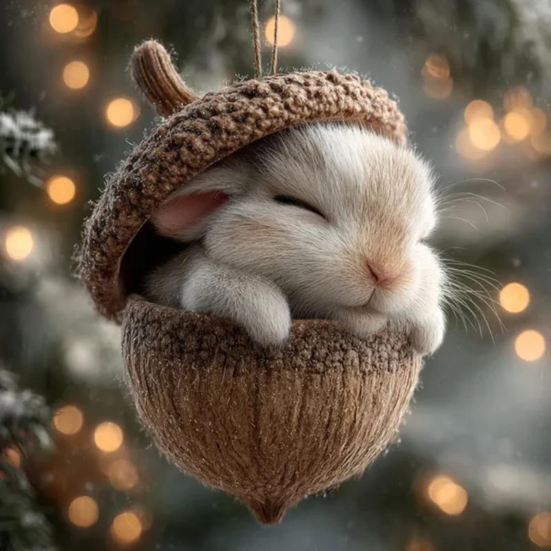 Forest Animal Acorn Flat Ornaments 1/5/6Pcs Lovely Christmas Decor for Kids Room Xmas Tree Holiday Party Indoor Decoration