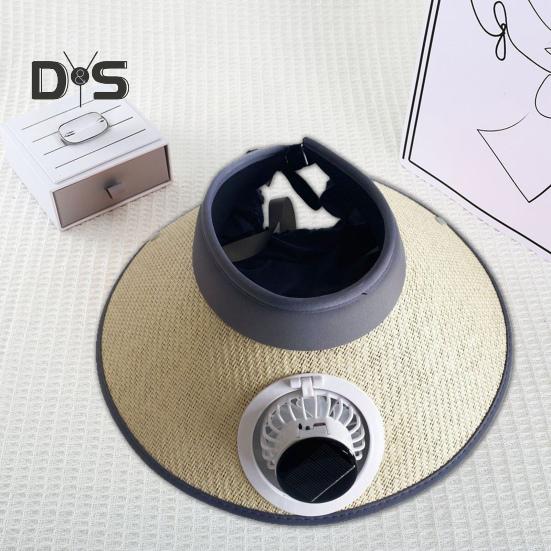 Sluneční klobouk se širokou krempou s vestavěným ventilátorem Letní venkovní slaměný kšilt s ventilátorem na solární/USB napájení pro kempování, rybaření, turistiku