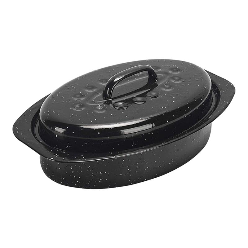 Enameled Iron Turkey Roaster With Lid Perfect For Baking Bread Roasting Meat And Vegetables Dishwasher Safe