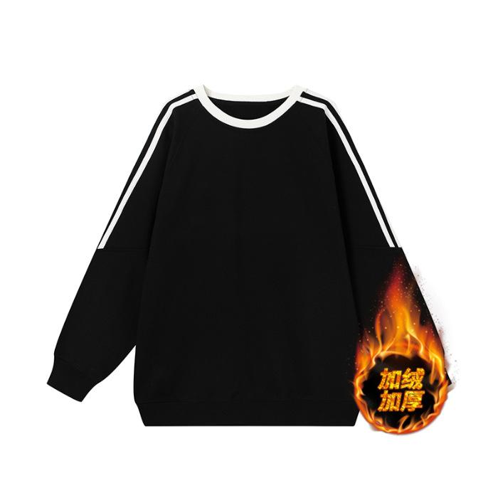 

Свитшот из флиса серебристой лисы #0g большого размера свободного кроя в полоску с круглым вырезом (минимальное одобрение десяти штук) 2XL чёрный