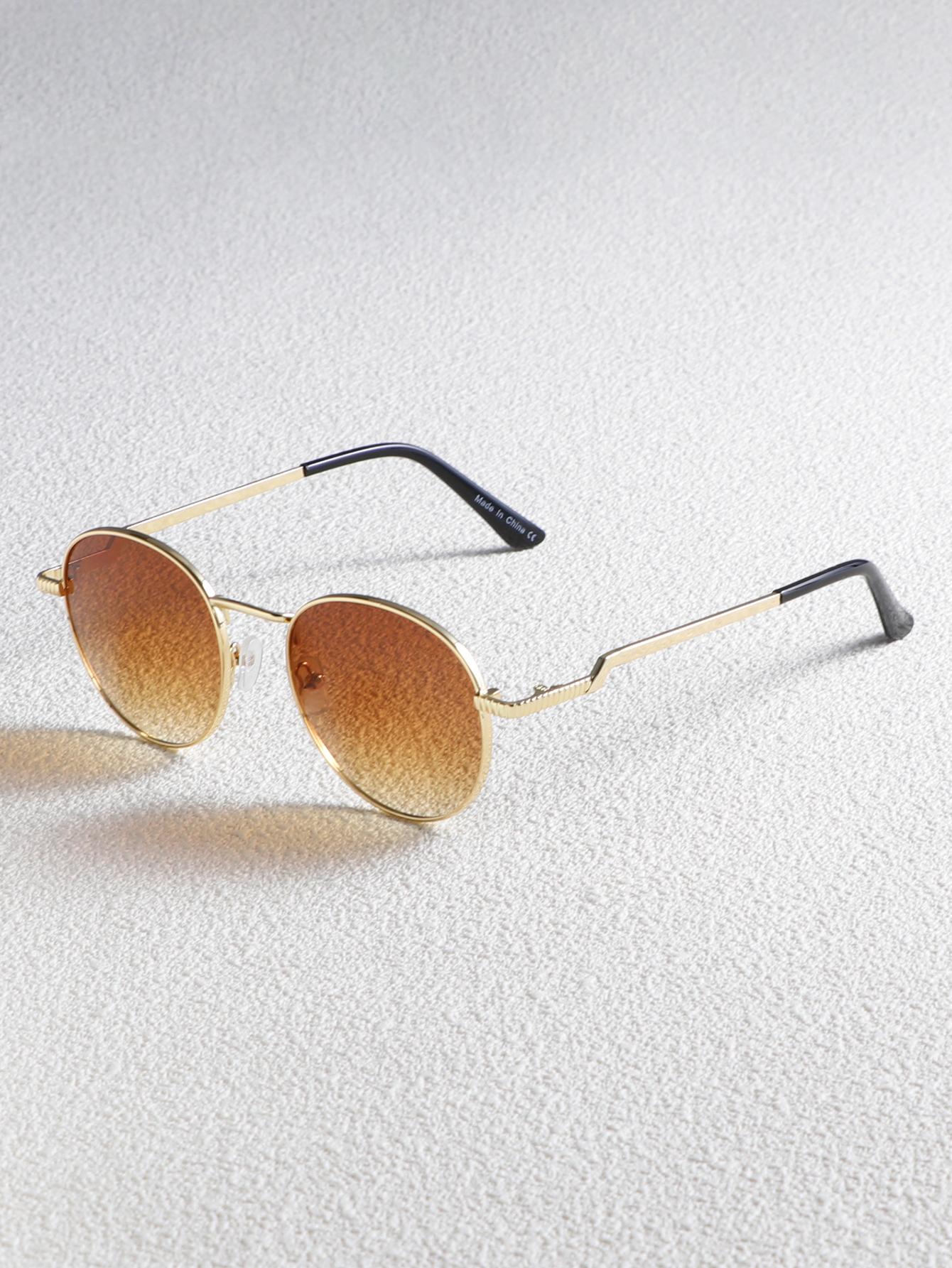 

Women’s metal round full-frame vintage street fashion glasses suitable for outdoor vacation outfits and photo use коричневый