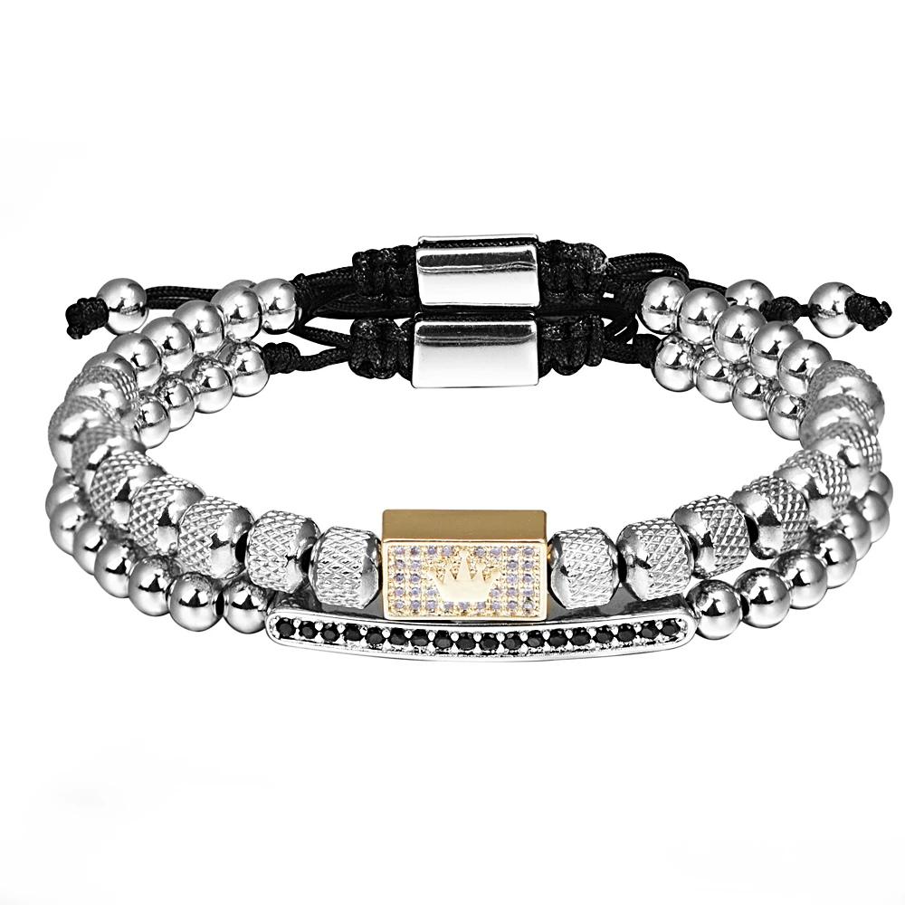 Morooki Original Design European American Trendy Simple Micro Set Square Crown Handmade Men Bracelet Accessories Set