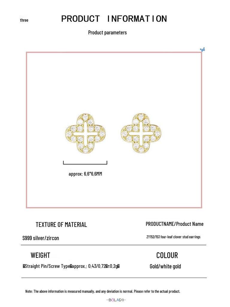 Sterling Silver Four-Leaf Clover Stud Earrings for Women - Comfortable for Sleeping