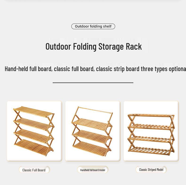 Multi-Layer Bamboo & Wood Folding Storage Rack for Outdoor Camping & Picnics