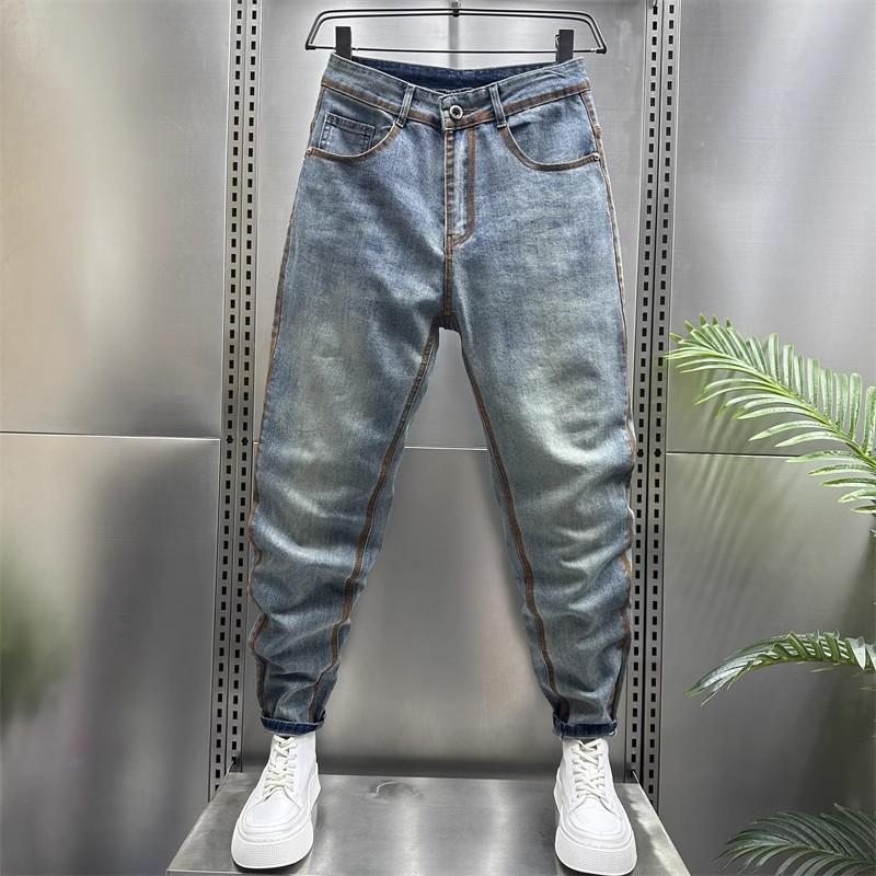 

Trendy Brand Casual Versatile Cool Washed Retro Stretch Jeans Men s Slim Fit Skinny Simple Versatile Long Pants Trendy Boys 36 синій
