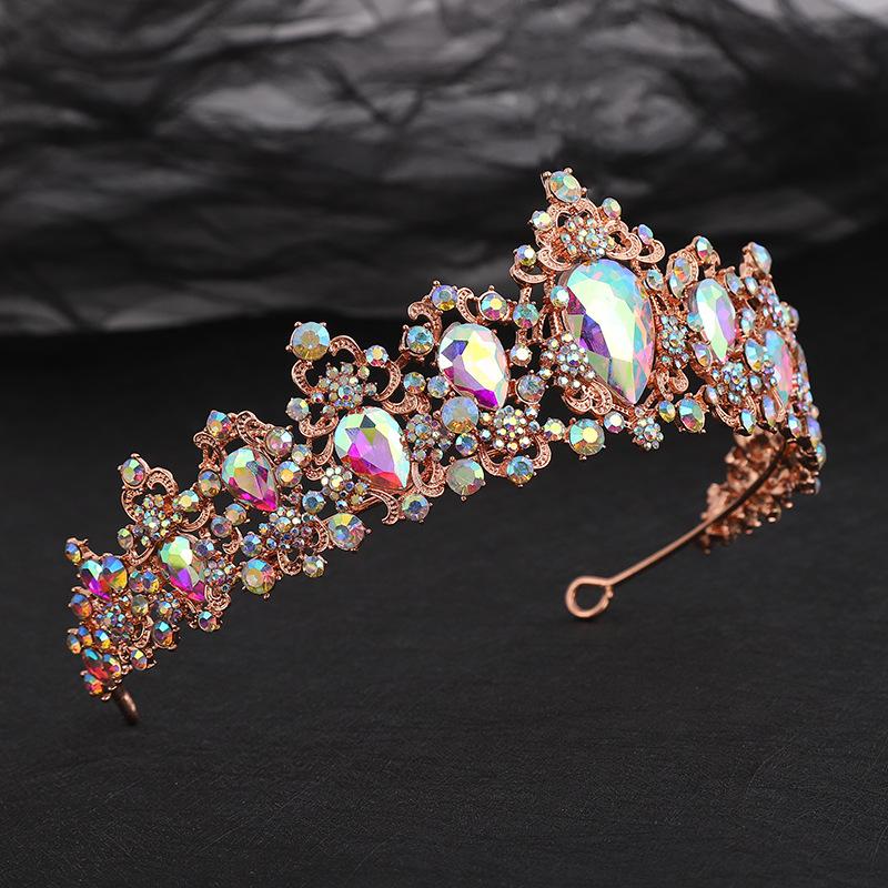 Vintage Rose Gold AB Color Crystal Bridal Tiaras Crown Baroque Rhinestone Diadem Crowns Wedding Hair Accessories Bride Headpiece