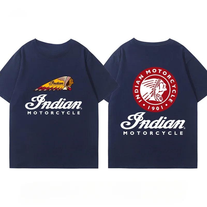 Indian Motorcycle Heavy Locomotive Cruise Bike Riding Suit Club Print Summer Cotton Casual Motorcycle Men's and Women's T-Shirt