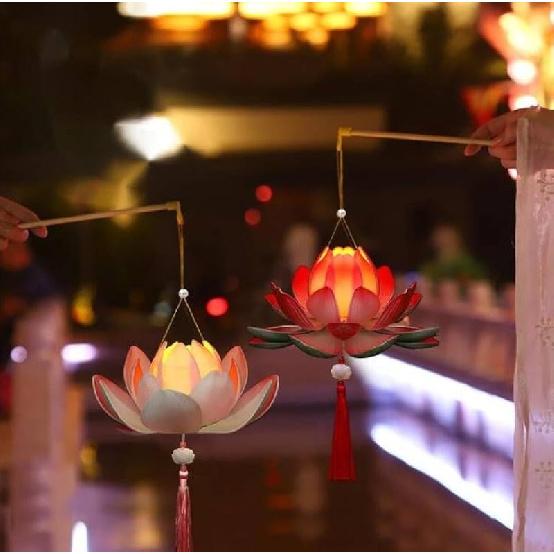Lotus Lantern Handheld Spring Festival Decor Chinese New Year Flower Lanterns DIY Artificial Lotus Lamp for Hanfu Cosplay,Wedding, Party