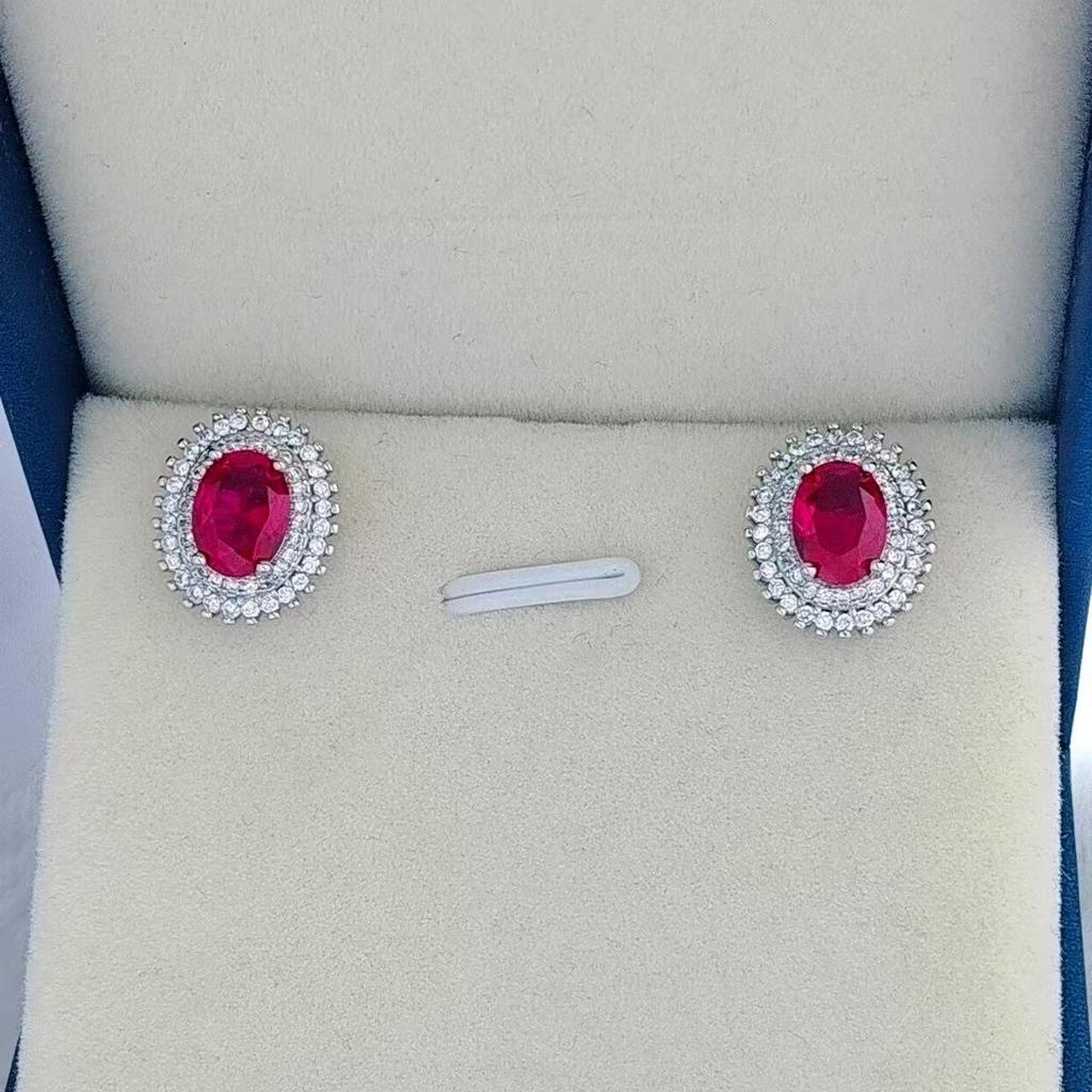 Silver-Plated Coconut Ruby and Blue Spinel Jewelry Set - Ring, Stud Earrings, and Pendant