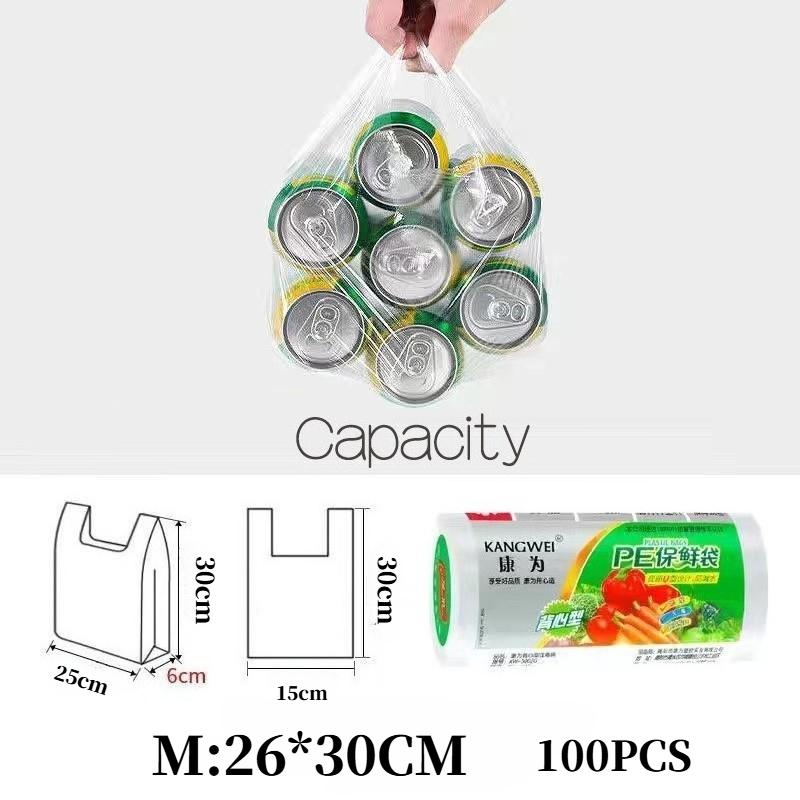 100PCS 3 Sizes Food Storage Bags with Handle Keep Fresh Transpare Roll Fresh-keeping Plastic Bags of Vacuum Food Saver Bag