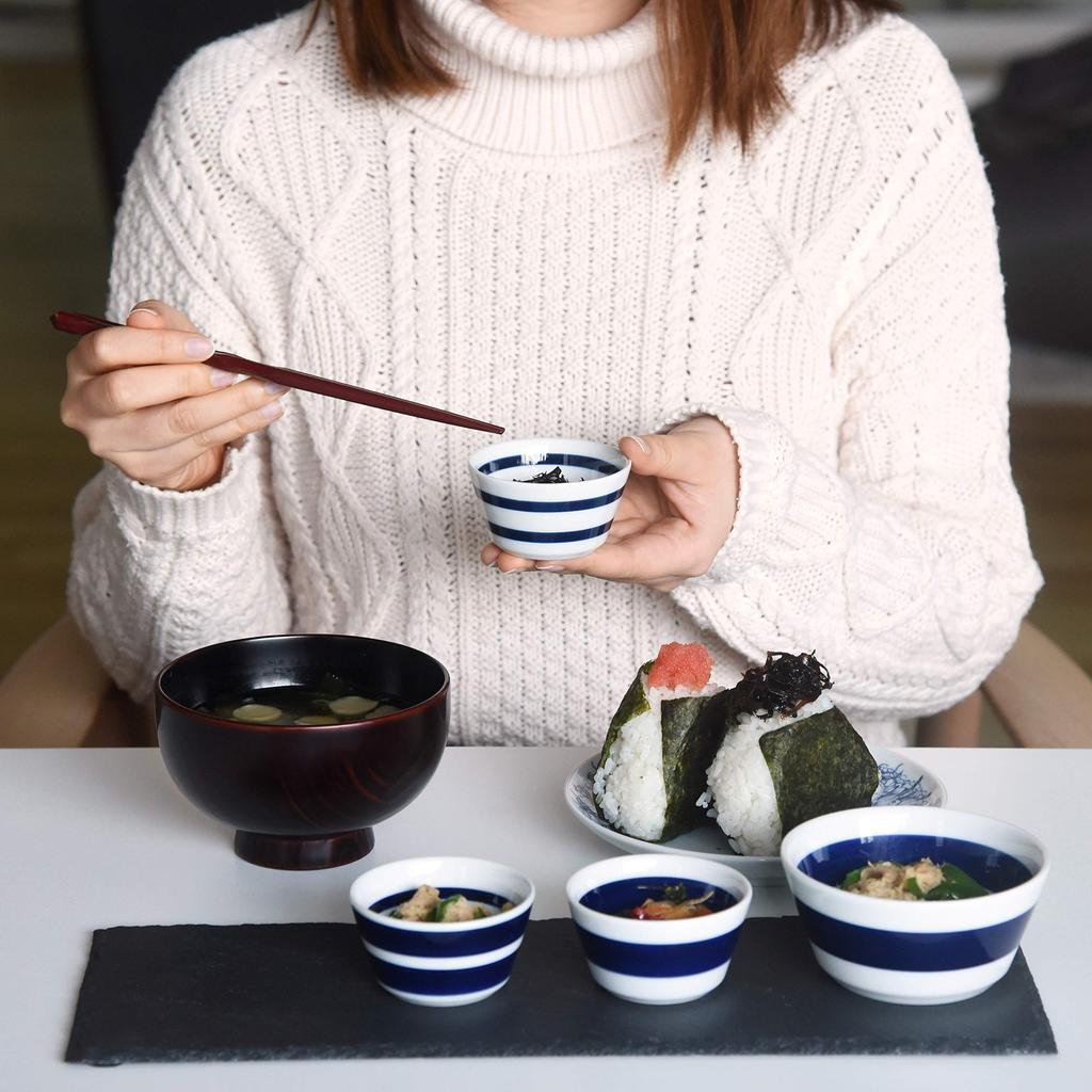 Natural69 Hasami Ware Set Rand Schüssel Set Dick Dünn 3 Dick 2 Dünn 2 Dick Natural 69 Hasami Ware Gestreifte Schüssel Mikrowellen- und Spülmaschinenfest Hergestellt in