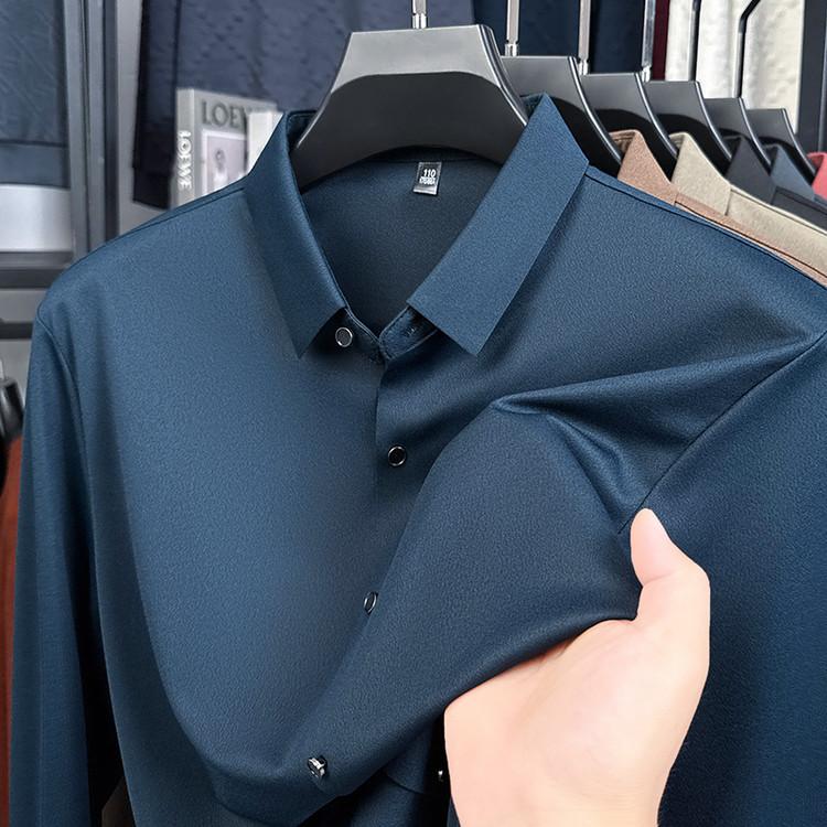 

Men s Wool-Blend Dress Shirt Charcoal Gray Business Essential Seamless Technology Non-Iron & Tailored Collar All Season Comfort 4XL темно-синього кольору
