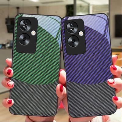Listras Bicolores Para Oppo A79 5G 58 78 74 60 4G Reno 11F Realme GT 6 11 Note 50 10 C55 X2 Vidro Temperado Capa de Celular Preta