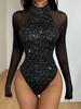 European & American Sexy Sheer Long-Sleeve Bodysuit