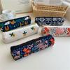 Flower Embroidered Pencil Case Floral Cloth Stationery Bag Sweet Korean Style Pen Bag  Office