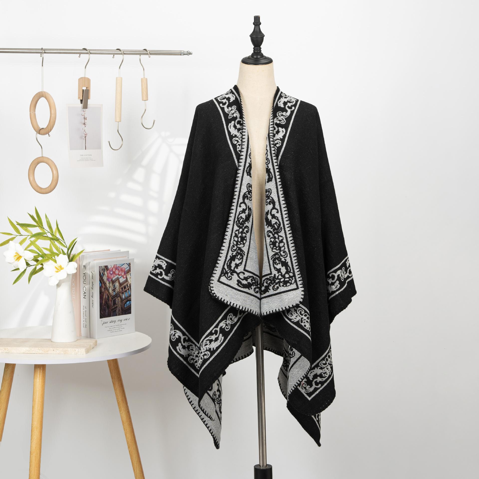 

Printed Cape Knitted Sweater Women S Simple Printed Shawl Jacket Large Size Split Design Scarf 131/150 чёрный