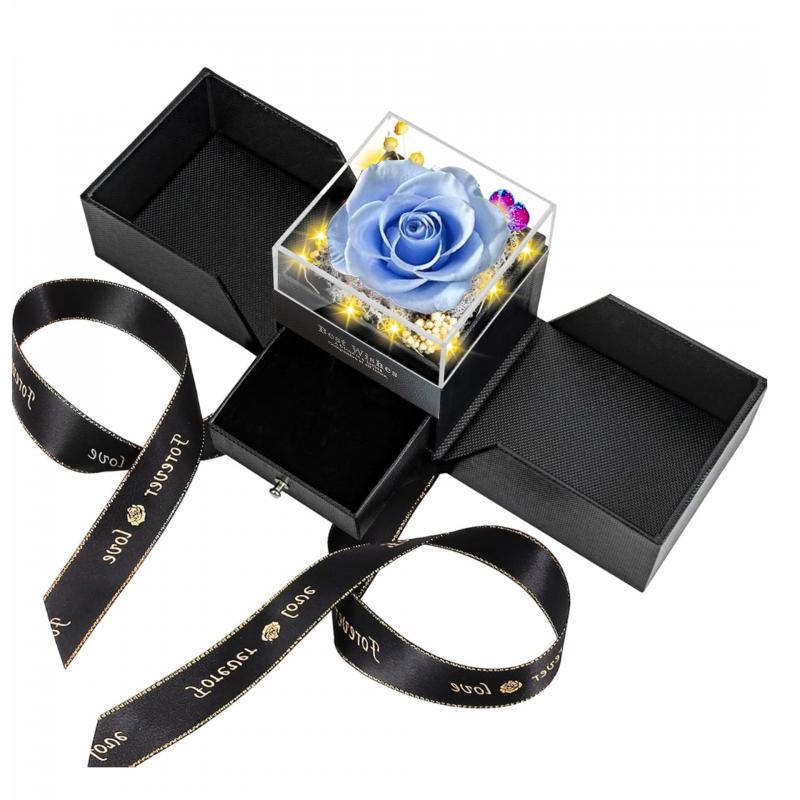 Ewiges Rosen-Geschenkset, Schmuckschatulle mit Acryl-Schublade, Geschenk zum Valentinstag oder Geburtstag, Elegante Schmuck-Verpackungsschachtel