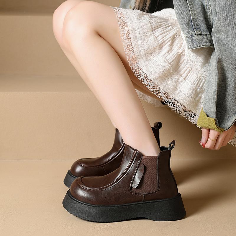 Ladies Platform Shoes Thick Bottom Heightening Women Ankle Boots Female Round Toe Slip on Shoes Street Style Chelsea Botas Mujer