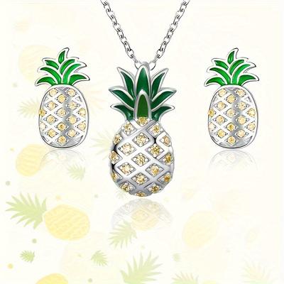 Pineapple Fruit Necklace, Earrings, and Jewelry Set - Perfect Christmas Party or Birthday Gift for Girls