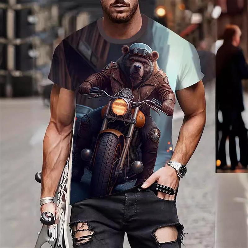 Summer Round Neck 3D Funny Animal Print Top Fashionable Casual Hip Hop Short Sleeved Men's T-shirts