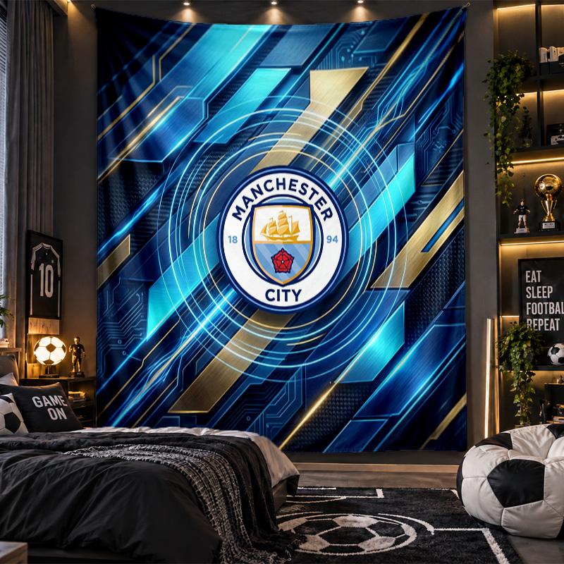Arazzo da Appendere alla Parete Stampa Manchester City Tessuto per Soggiorno Camera da Letto Decorazione per la Casa