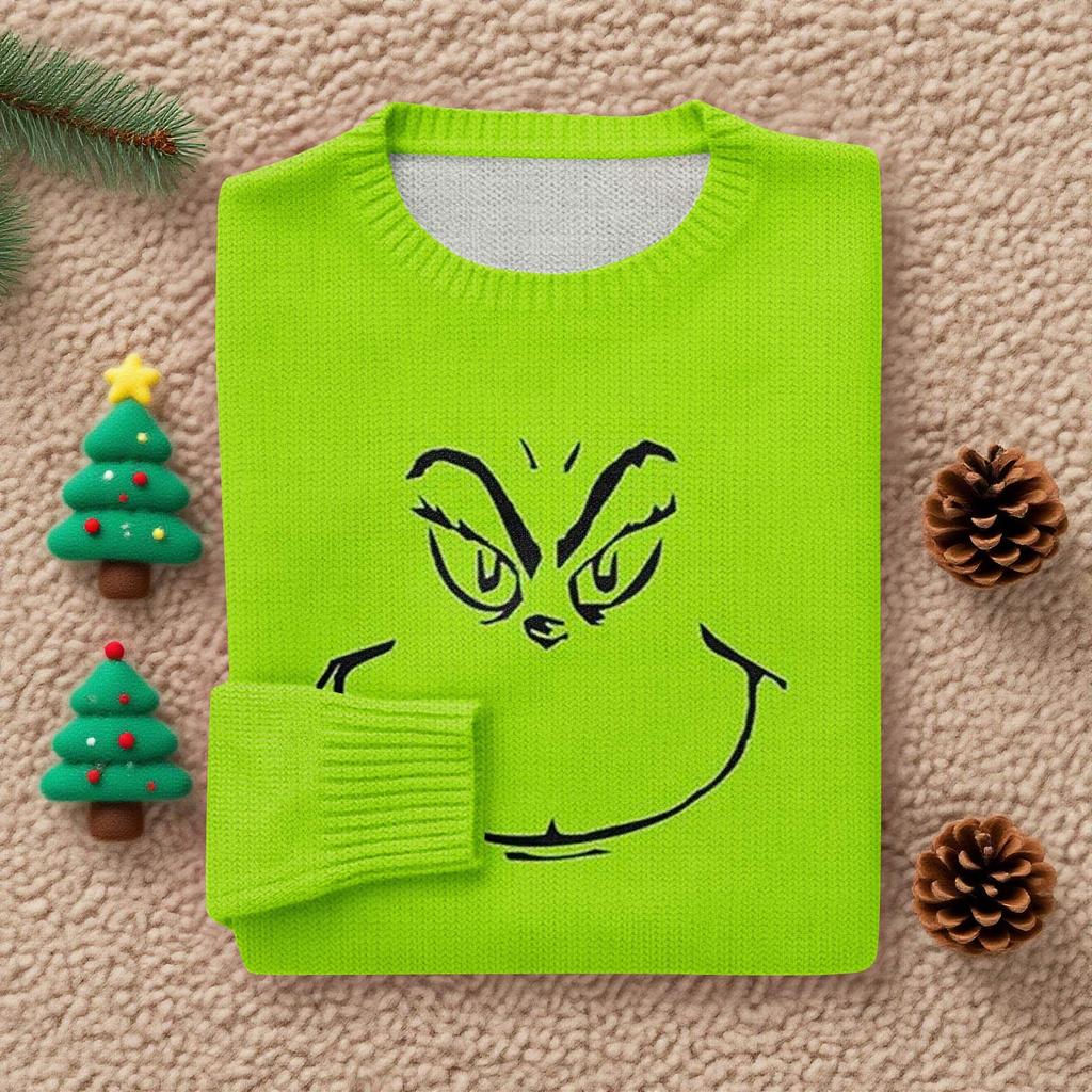 Long Sleeve Pullover Sweaters For Women O Neck Casual Cute Printing Knit Oversized Sweater