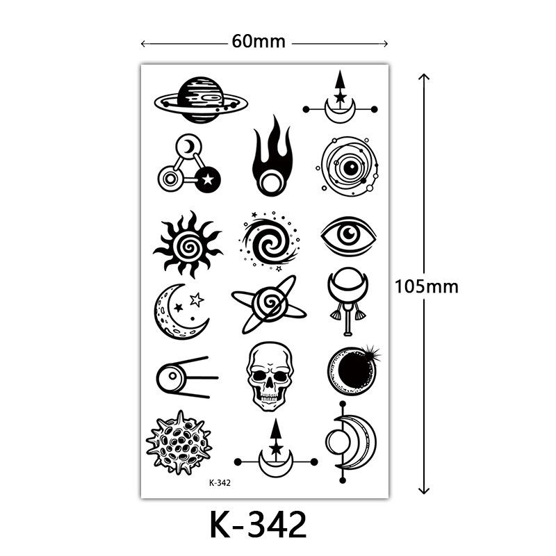 Pegatinas de Tatuaje Impermeables Frescas Pequeñas: Letras Inglesas, Flores, Mariposas, Líneas de Boceto