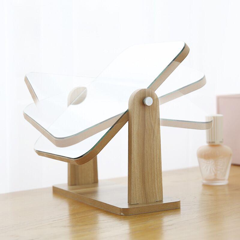 Foldable Wooden Desktop Makeup Mirror, Single-Sided Vanity Mirror for Women, Portable for Dorms, Available in Large & Small Sizes.