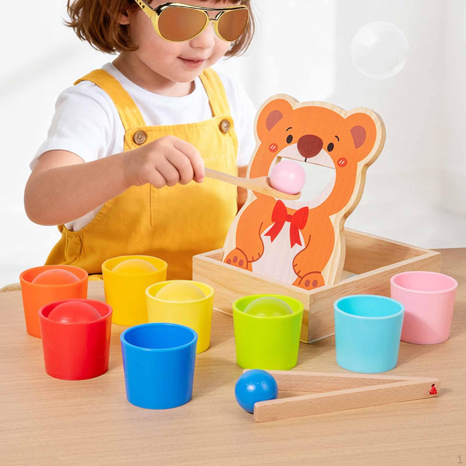 

Rainbow Balls in Cups Sorting and Counting Early Education Pairing Game Set Children Wooden Feeding with 8 Balls