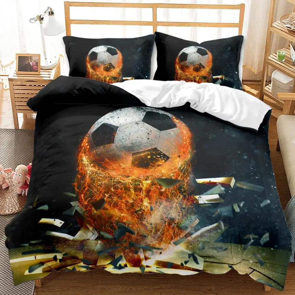 Soccer Sports Blue Flame Football Comfortable Duvet Quilt Cover Pillowcase Bedding Set Children Bedroom Decoration Home Textile