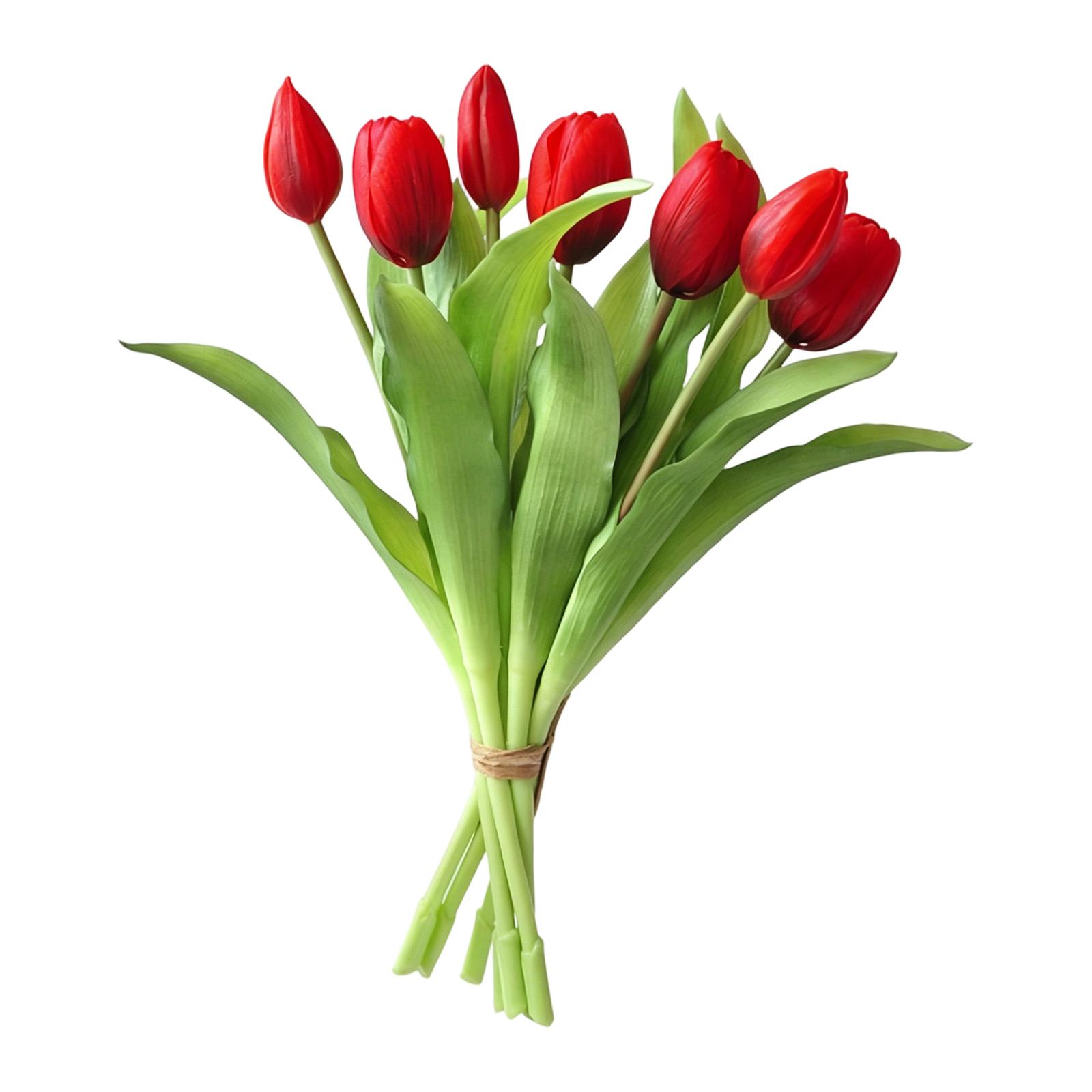

Artificial Soft Rubber Bouquet, 7-Head Short-Stem Fake Tulips, Home Living Room Decor Faux Flowers One Size