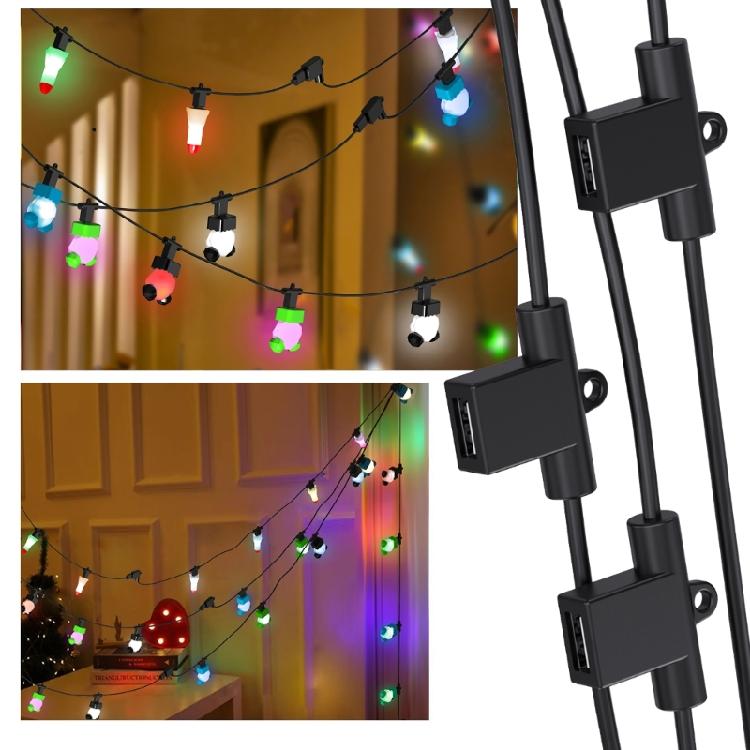 USB Power Cord 240cm 5 Port Splitter For LED Strips Desk Fan Security Cameras 5V Charging