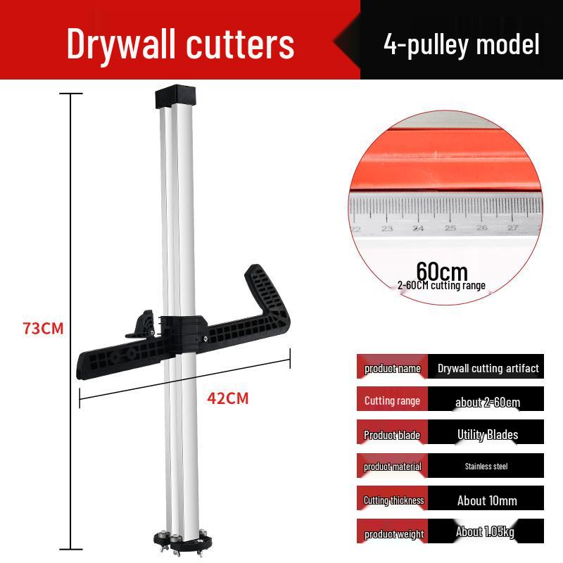 Multi-Functional Gypsum Board Cutter with Folding Handle and Dust-Free Stainless Steel Blade