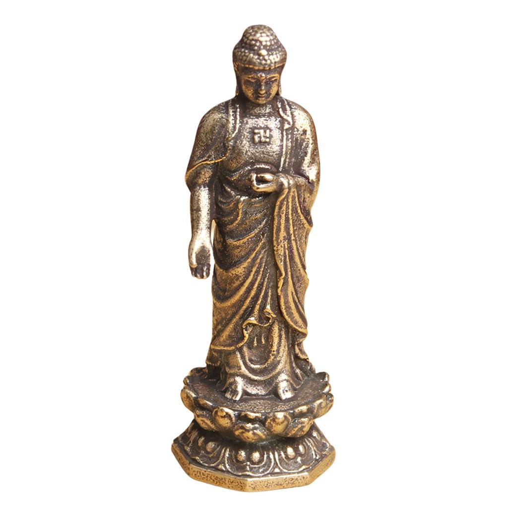 Miniature Shakyamuni Buddha Statue, Metal, Standing Buddha Statue, 47mm, Ideal for Amulets and Pilgrimages