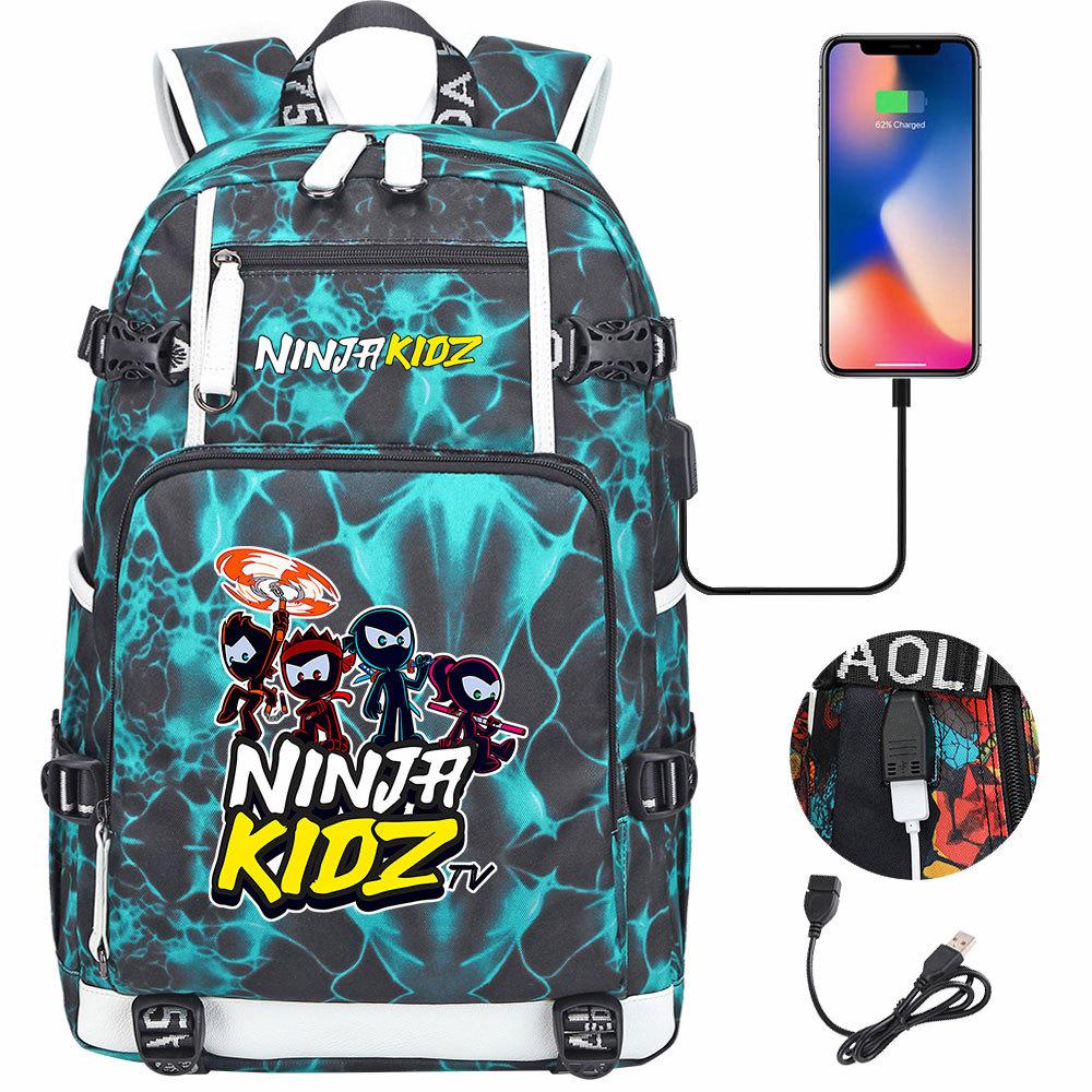 Print Kids Backpack with USB Charging Port, Teenagers School Bookbag, Lightweight Travel Daypack with Headphone Jack Anti-Theft Design