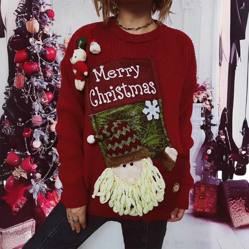 Women's Fashion Fall And Winter Christmas Loose Round Neck Pullover Knitted Sweater