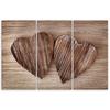 Three Piece Picture Canvas Print Heart Wood Brown Retro
