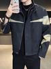 Men's Trendy Patchwork Color Block Stand Collar Jacket - Casual, Loose, Windproof Design for Spring and Autumn.