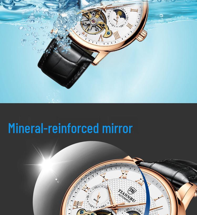 Relógio Masculino Automático Luminoso à Prova d'Água com Pulseira de Couro - Design Sol Lua Estrelas